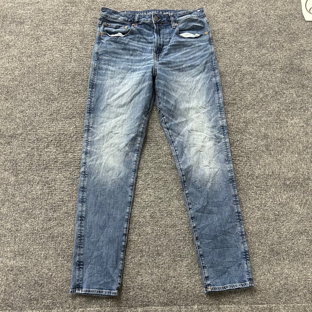 American Eagle Jeans Mens 33x32 Blue Slim Straight Medium Wash Denim Stretch